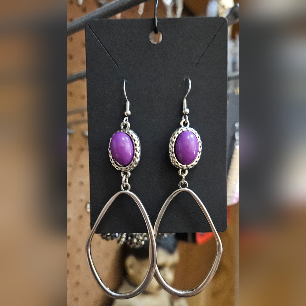 Elegant Purple and Silver Dangle Earrings